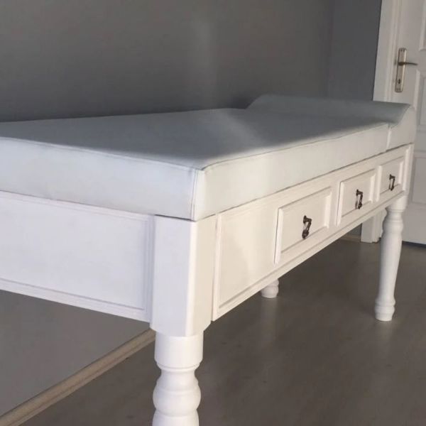 Ahşap Muayene Masası | ÇEKMECELİ | Torna Ayaklı Muayene Sedyesi