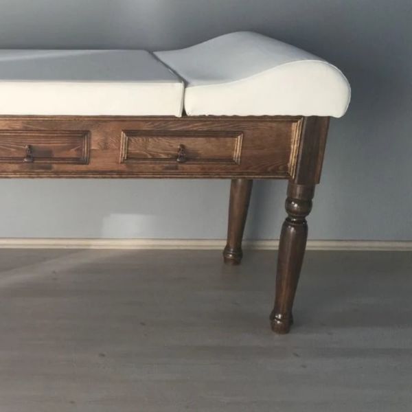 Ahşap Muayene Masası | ÇEKMECELİ | Torna Ayaklı Muayene Sedyesi