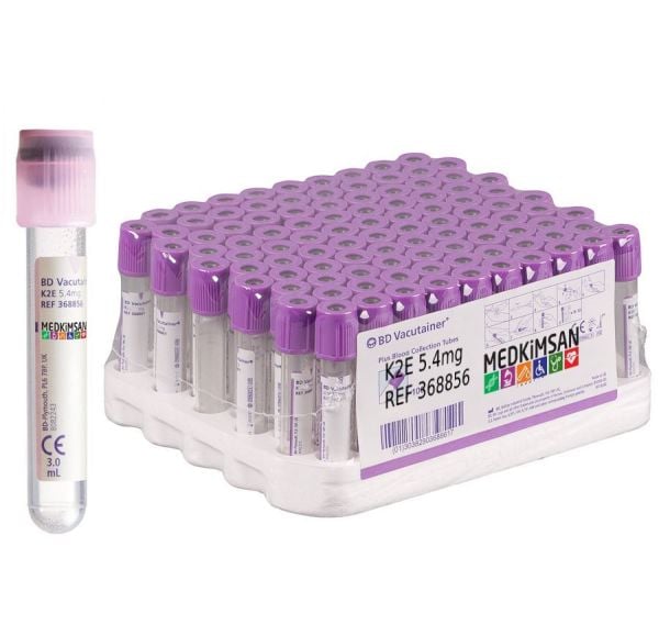 100 Adet Hemogram Tüpü | 3.0 mL 13x75 mm K2E 5.4mg Mor Kapak | BD 368856 K2EDTA Plus Blood Collection Tubes