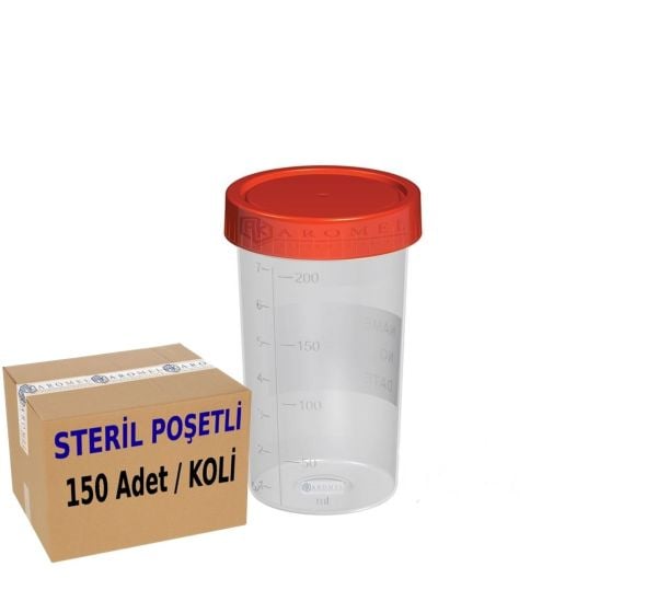 Numune Kabı 200 ml | 150 Adet | Steril Poşetli Numune Saklama Kabı