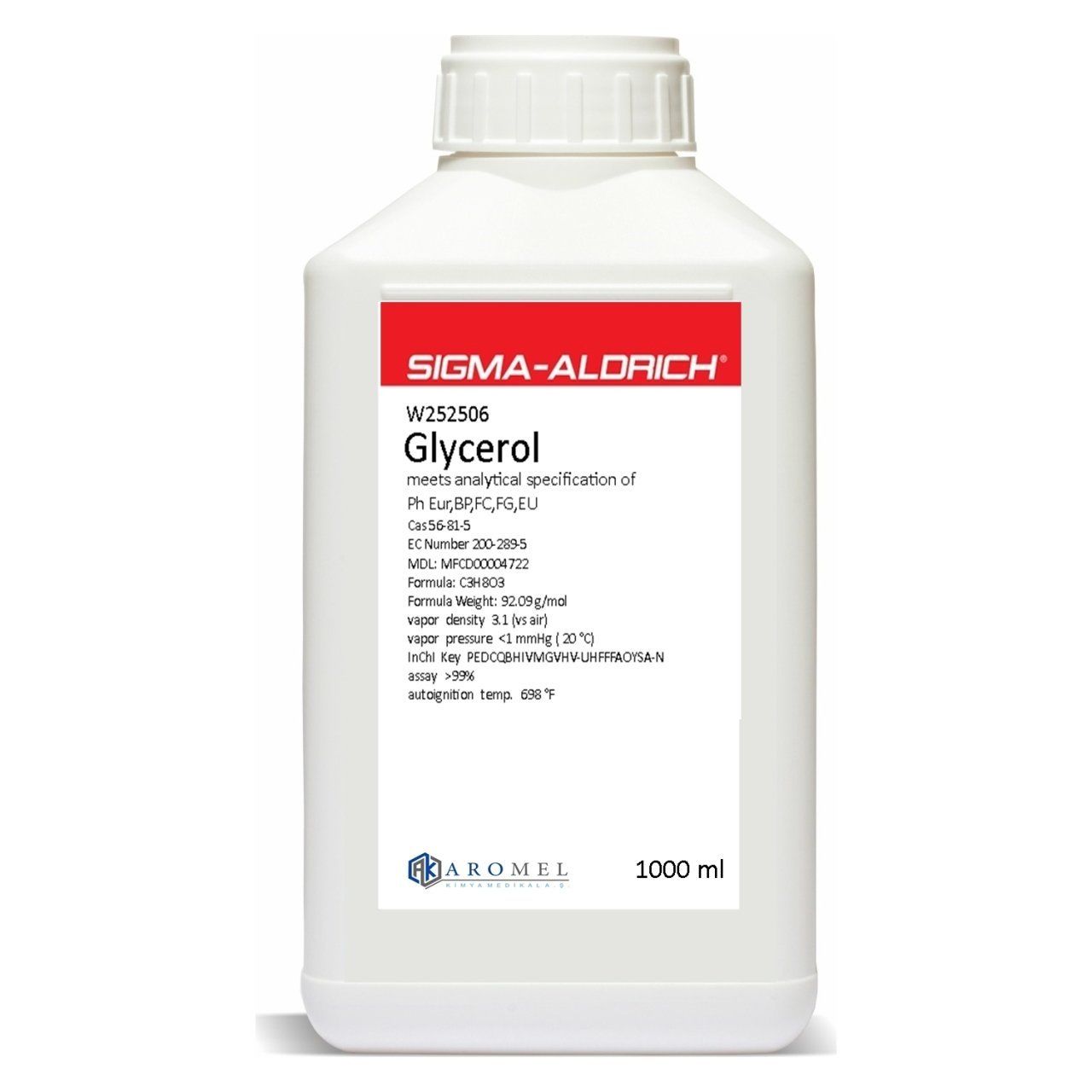 Sigma Aldrich Bitkisel Gliserin l 1 Lt l Sigma W252506 Glycerol Vegetable