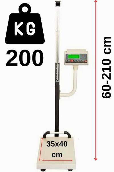 Boy Ölçerli Dijital Baskül | 200 kg Tartar | 20 gr Hassasiyet | 210 cm Boy Ölçer