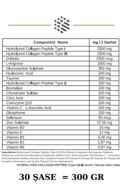 Aromel Multi Gold Hidrolize Kolajen | 30 Şase 300 gram | Type I,II,III Multi , 21 in One Collagen