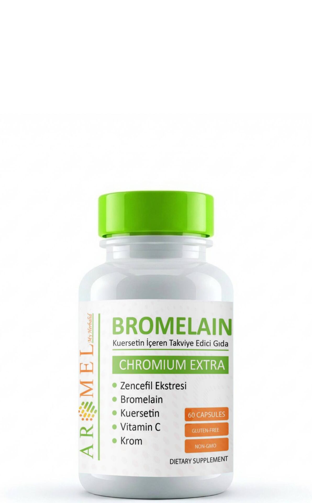 Aromel Bromelain Kapsül 60 Adet  | Bromelain, Krom, Kuersetin içeren Takviye Edici Gıda