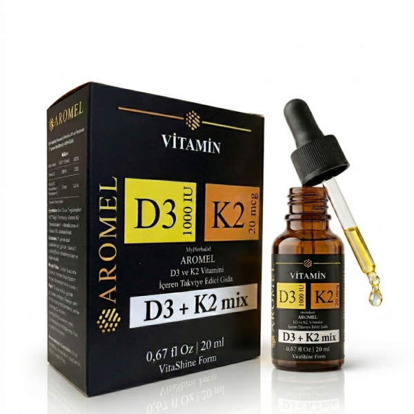 D3 K2 Vitamini, Damlalıklı Kapak, MCT içerikli | D3 1000 IU + 20 mcg K2 Mix, FDA