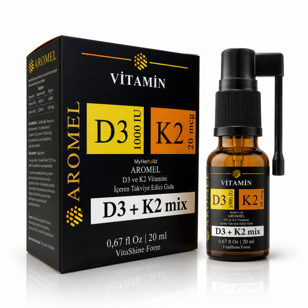 D3 K2 Vitamini, SPREY Kapak, MCT içerikli | D3 1000 IU + 20 mcg K2 Mix, FDA
