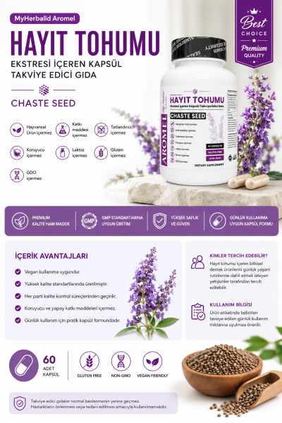 Aromel Hayıt Tohumu Ekstresi içeren Kapsül 60 Adet  | Chaste Seed