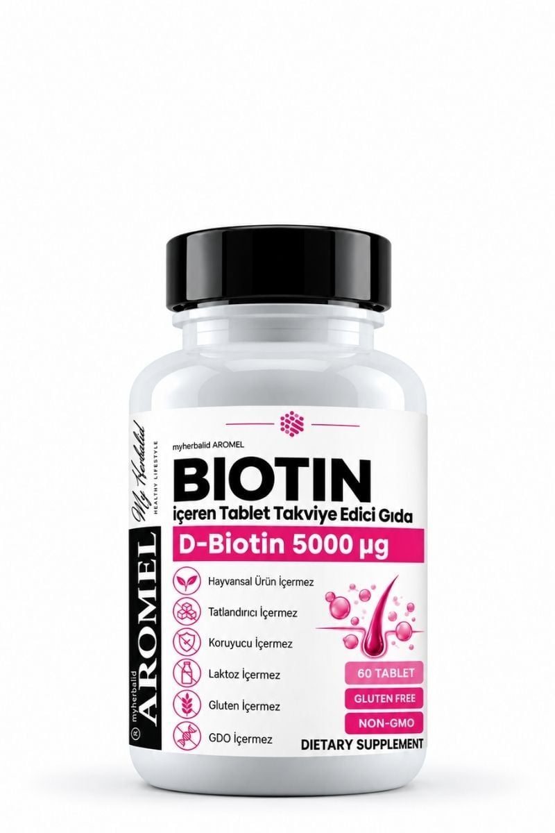 Aromel Biotin Tablet 60 Adet  | 5000 µg D-Biotin içeren Takviye Edici Gıda