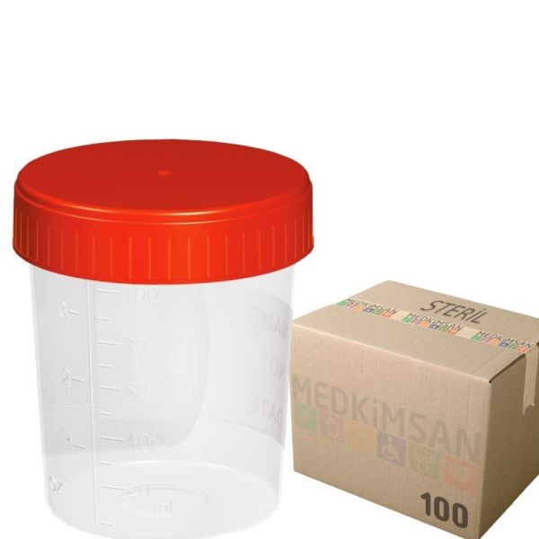 Numune Kabı 100 ml | 100 Adet | Steril Poşetli Numune Saklama Kabı