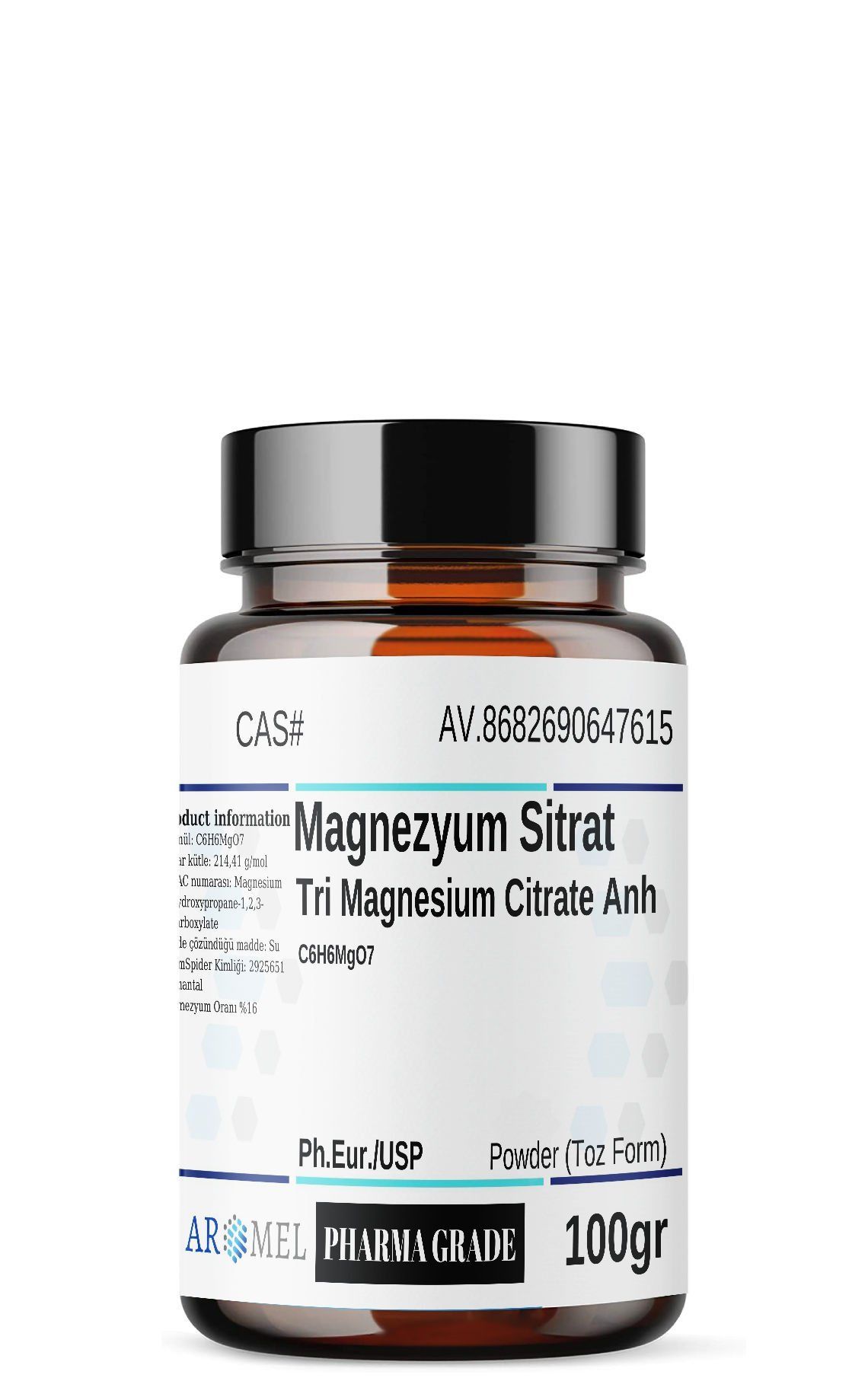 Aromel Magnezyum Sitrat | 100 gr | Tri Magnesium Citrate Anh
