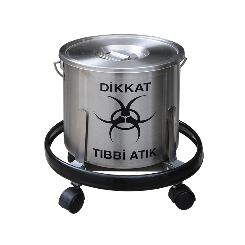 E-329 - PASLANMAZ ÇELİK TIBBİ ATIK KOVASI , PLASTİK TAMPONLU