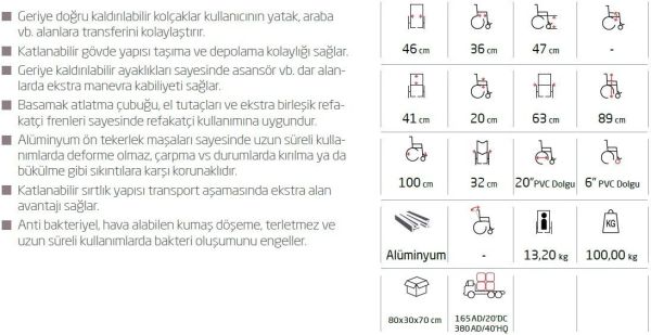 Golfi G605 Alüminyum Tekerlekli Sandalye Hafif Tekerlekli Sandalye
