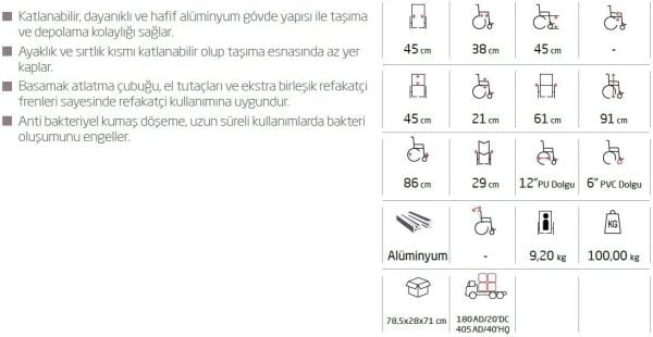 Golfi G502 Alüminyum Transfer Sandalyesi Hasta Taşıma Sandalyesi