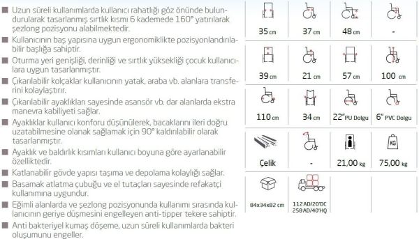 Golfi 4C G124C Multi-fonksiyonel Çocuk Yatabilen Tekerlekli Sandalye