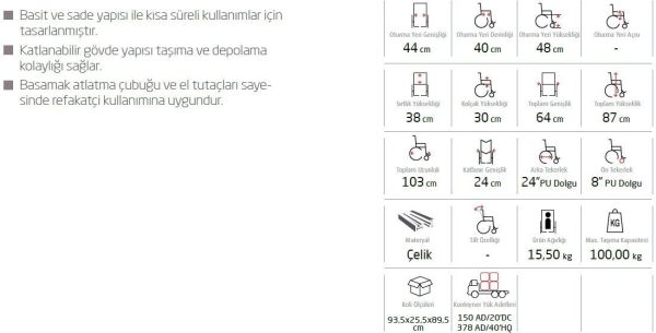 Golfi 2 Eko G100 Ekonomik Tekerlekli Sandalye Ekose Kumaş