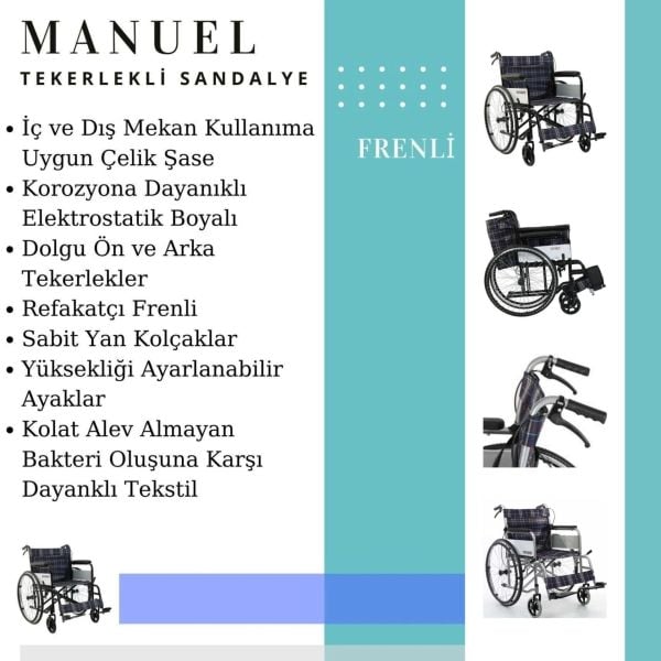 Frenli Tekerlekli Sandalye | Hasta Engelli Arabası | Katlanabilir, Frenli, Emniyet Kemerli