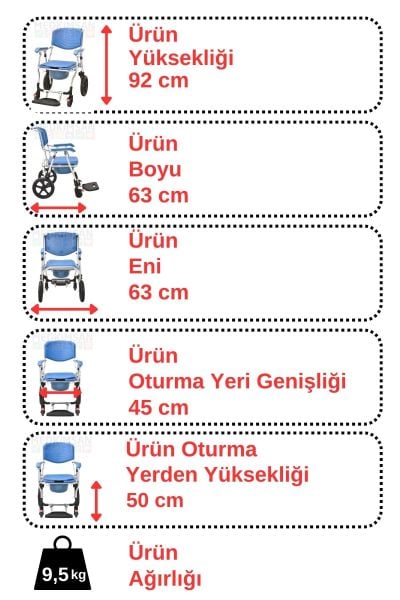 Banyo Sandalyesi | Tuvalet Sandalyesi | Klozetli Tekerlekli Sandalye | Dışarıda Kullanılır