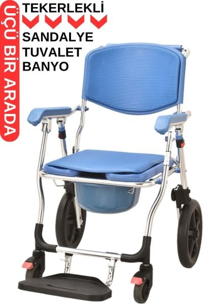 Banyo Sandalyesi | Tuvalet Sandalyesi | Klozetli Tekerlekli Sandalye | Dışarıda Kullanılır