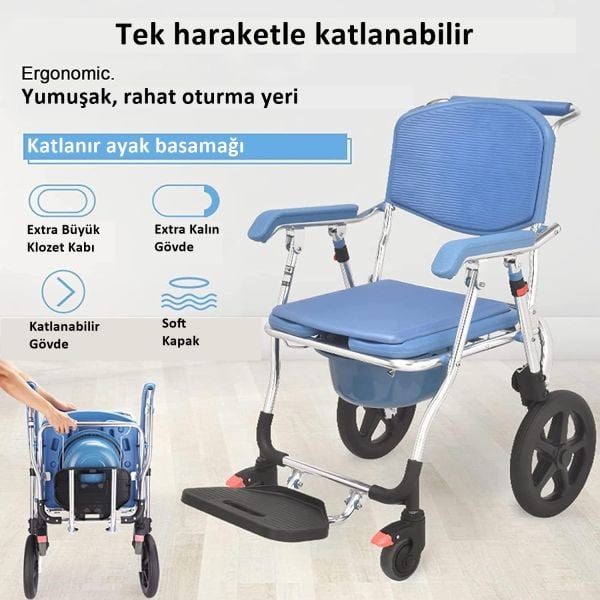 Banyo Sandalyesi | Tuvalet Sandalyesi | Klozetli Tekerlekli Sandalye | Dışarıda Kullanılır