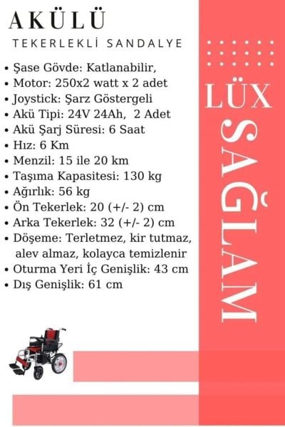 Akülü Tekerlekli Sandalye |  Tek Hareketle Katlanabilir | Lüx Ekonomik