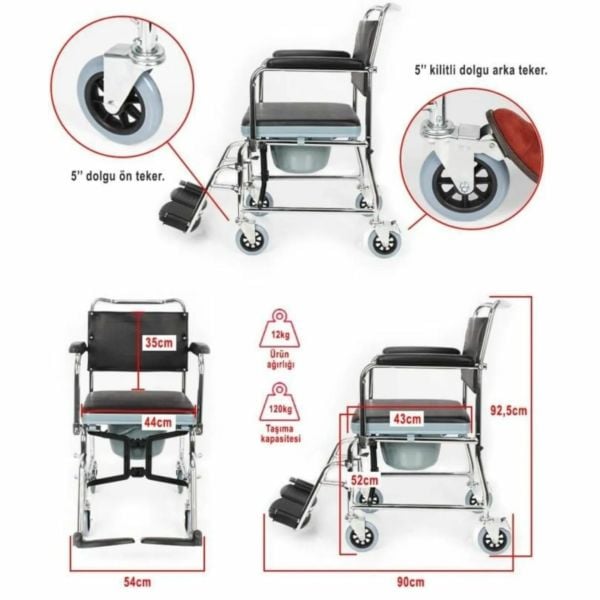 Klozetli Tekerlekli Sandalye | Ev Tipi Tekerlekli Sandalye | Tuvalet Sandalye | Banyo Sandalyesi