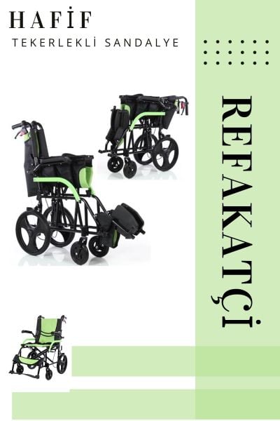 Hafif Tekerlekli Sandalye | Refakatçi Sandalyesi | Frenli Transfer Sandalyesi Yeşil