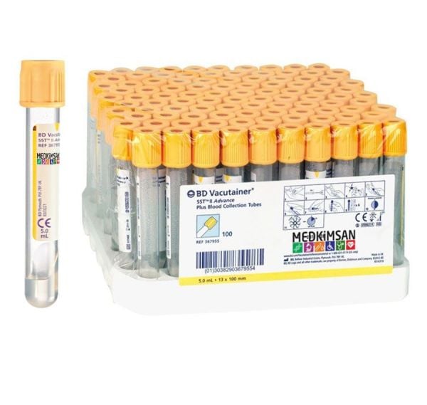 100 Adet Sarı Kapak Jelli Kan Alma Tüpü | 5.0 mL 13x100 mm | BD 367955 SST II Advance