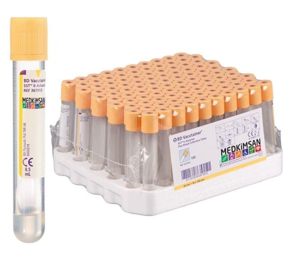 100 Adet Sarı Kapak Jelli Kan Alma Tüpü | 8.5 mL 16x100 mm | BD 367953 SST II Advance