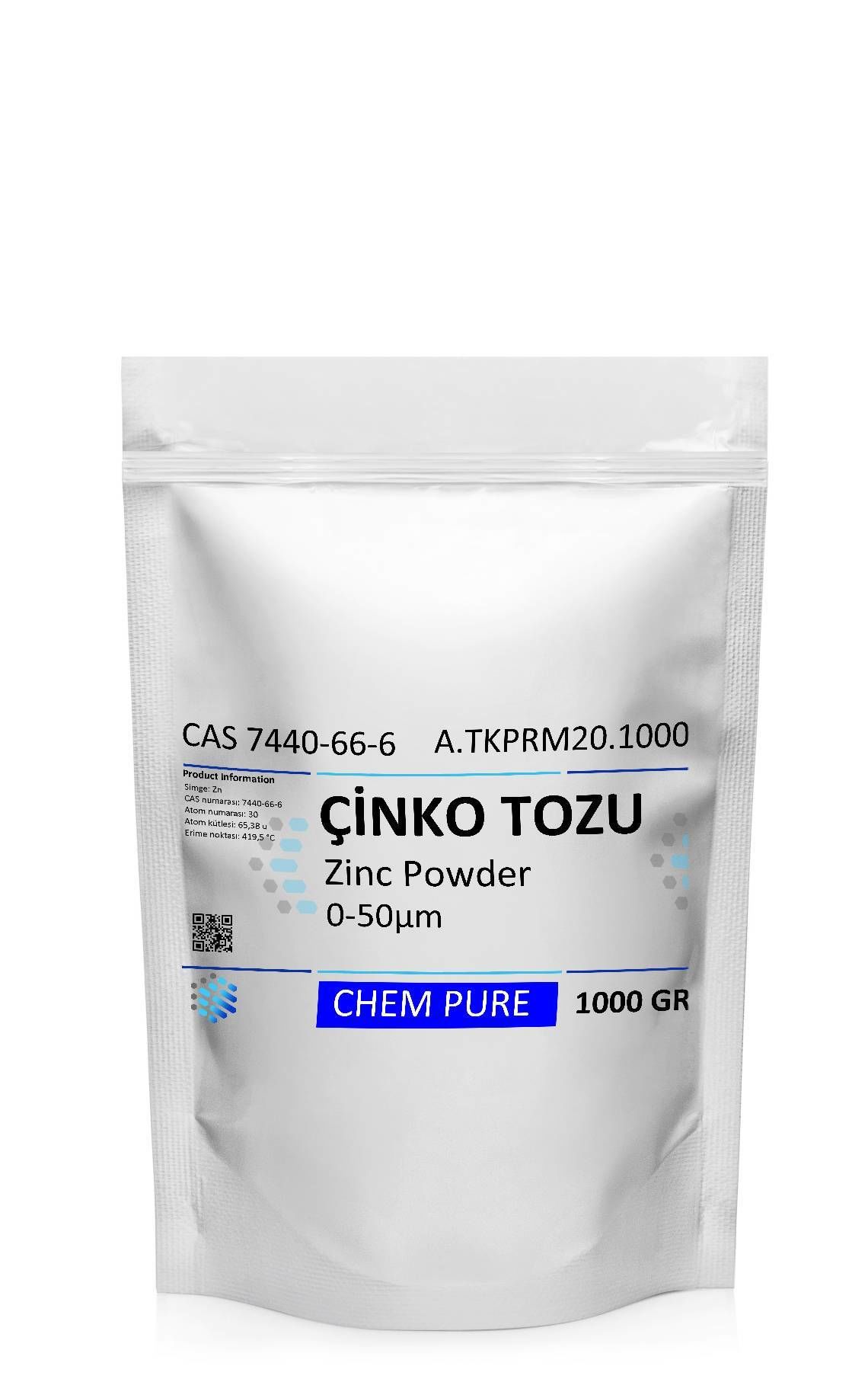 Çinko Tozu | 1 Kg 0-50µm | Chem Pure | Zinc Powder CAS 7440-66-6