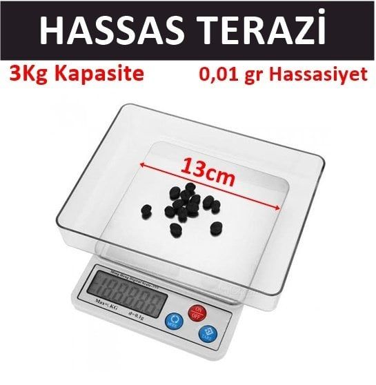 Hassas Terazi, 3Kg/0.01gr Laboratuvar, Mutfak Terazisi MH-777 Model