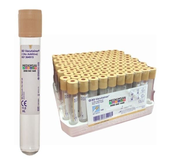 100 Adet Katkısız idrar Tüpü | 11ml 16x100mm | 364915 Z(No Additive) Plus Urine Tube Bd Vacutainer