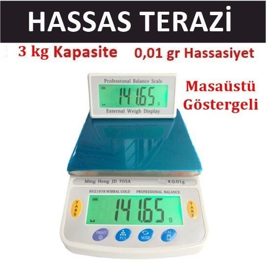 Masa Üstü Hassas Terazi, 3kg/0.01gr Laboratuvar  Terazisi Elektronik 705A Model
