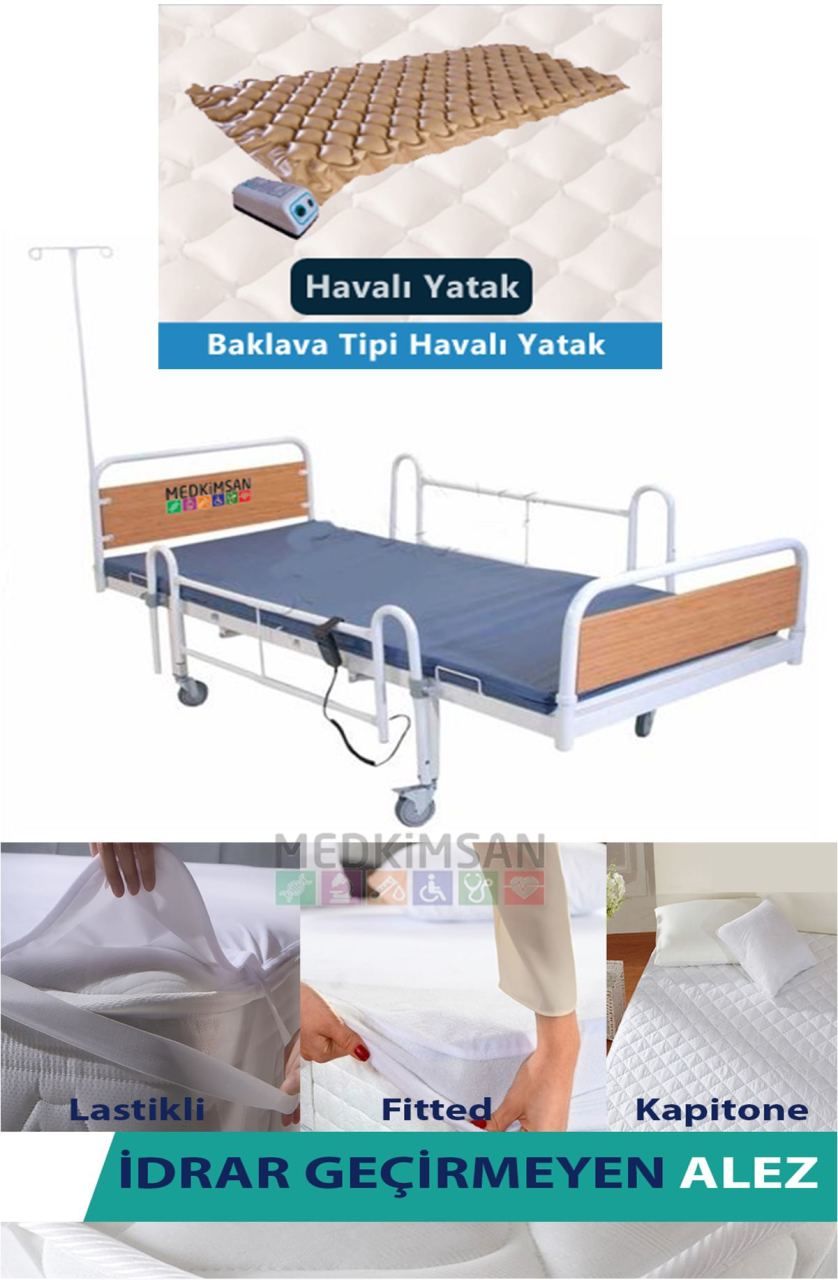 2 Motorlu Hasta Karyolası | Havalı Yatak | Su Geçirmez Alez Hediyeli