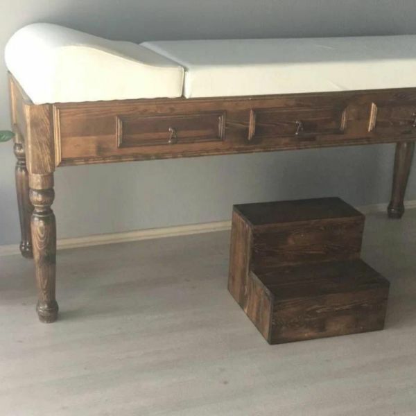 Ahşap Muayene Masası | ÇEKMECELİ + BASAMAKLI | Torna Ayaklı