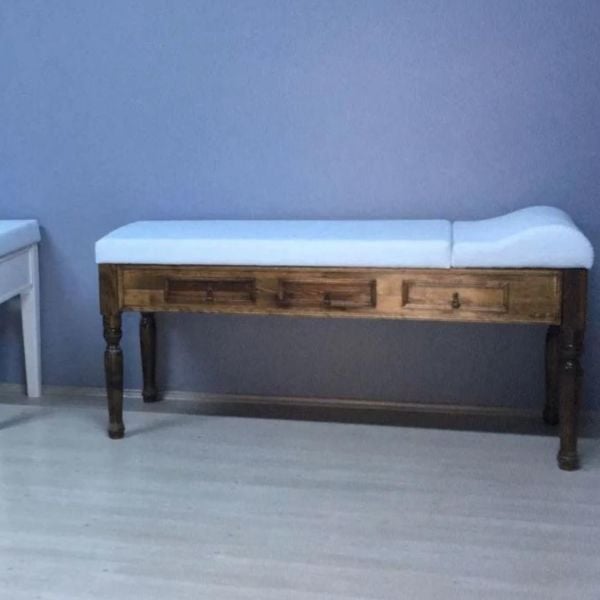 Ahşap Muayene Masası | ÇEKMECELİ + BASAMAKLI | Torna Ayaklı