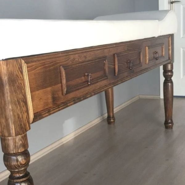 Ahşap Muayene Masası | ÇEKMECELİ | Torna Ayaklı Muayene Sedyesi